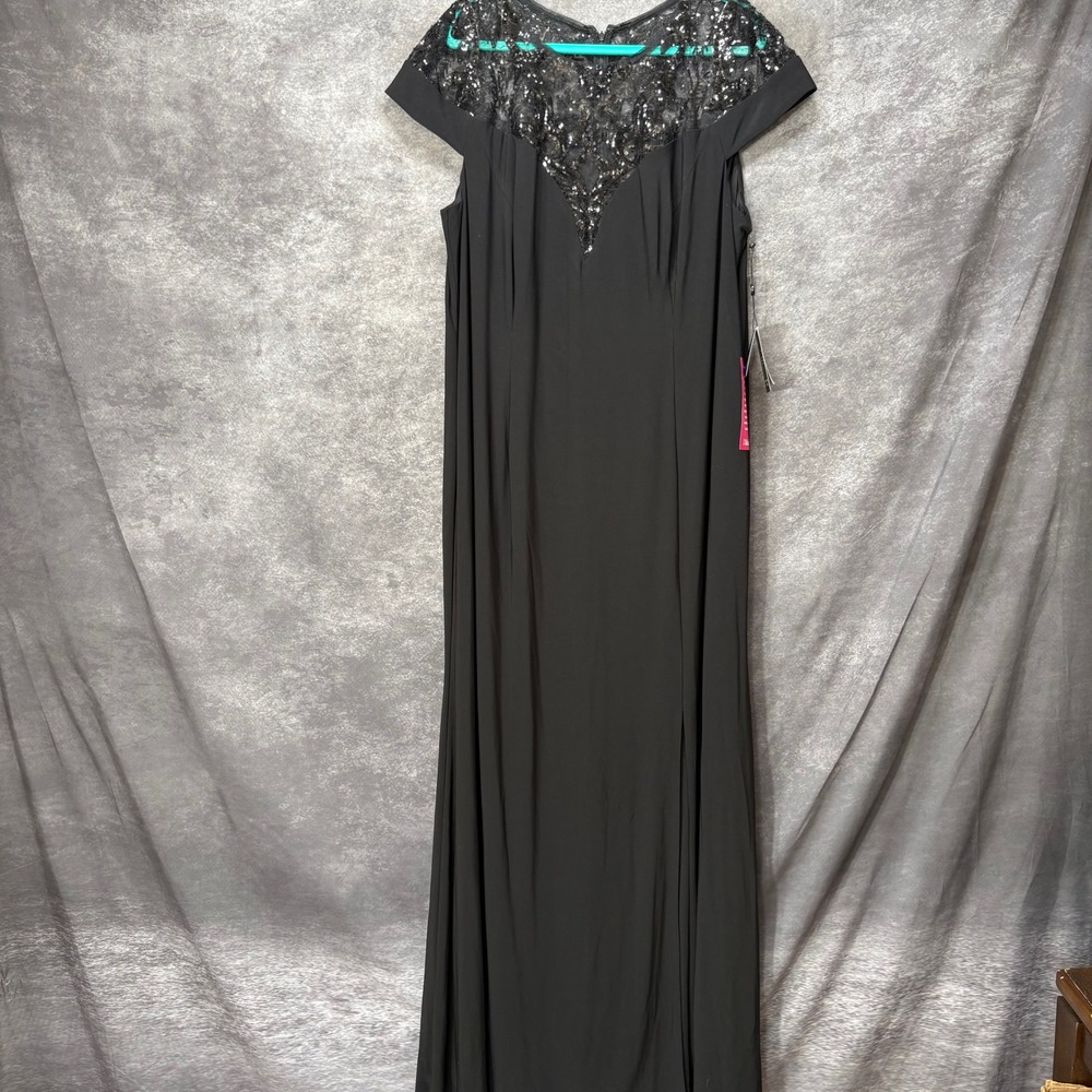Adrianna Papell Black Sequin Jersey Gown Maxi Dress Size 22W Event Formal MOTB